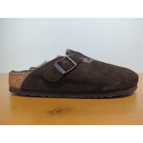NEW Birkenstock Boston Shearling Mocha Suede Leather Women's Size 7-7.5 - Picture 2 of 8
